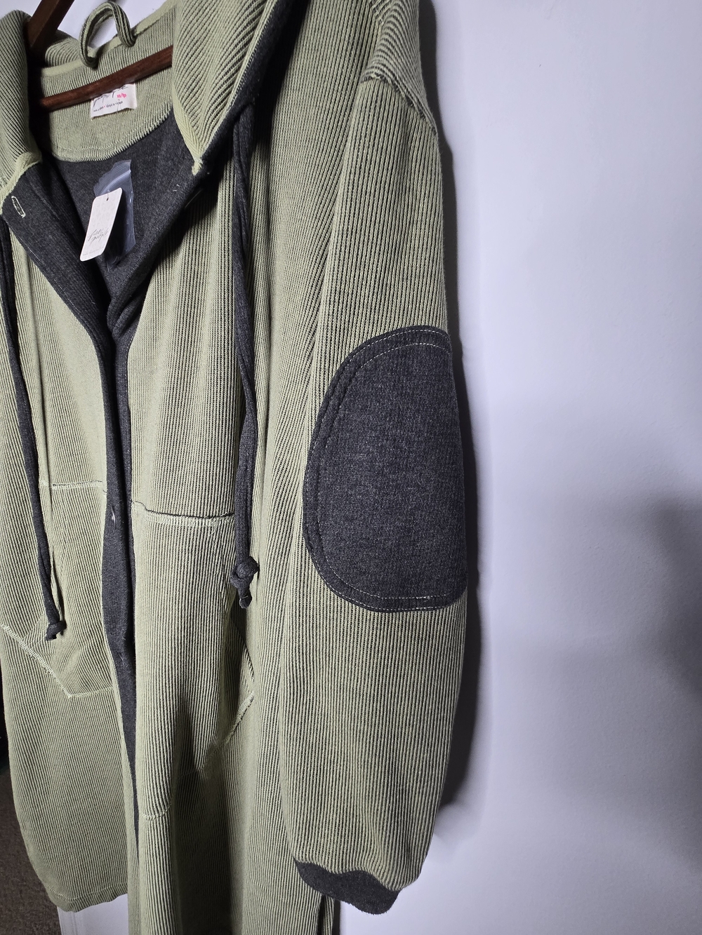 NWT Free People Tomorrows Sweatshirt Cardigan Green Ribbed Longline Jacket XS - Picture 6 of 13